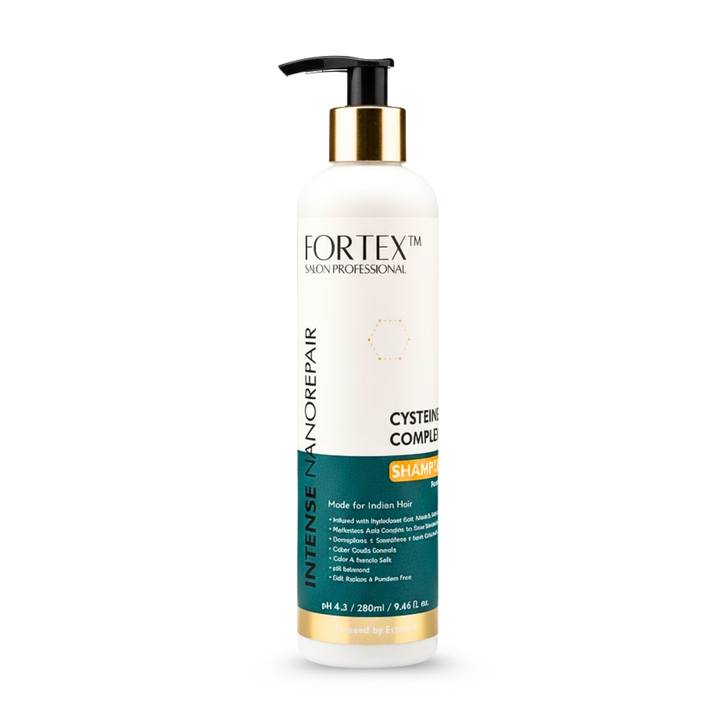 FORTEX Intense Nano-Repair Cysteine Complex Shampoo for Indian Hair, Sulfate-Free, Colour-Safe 280ml