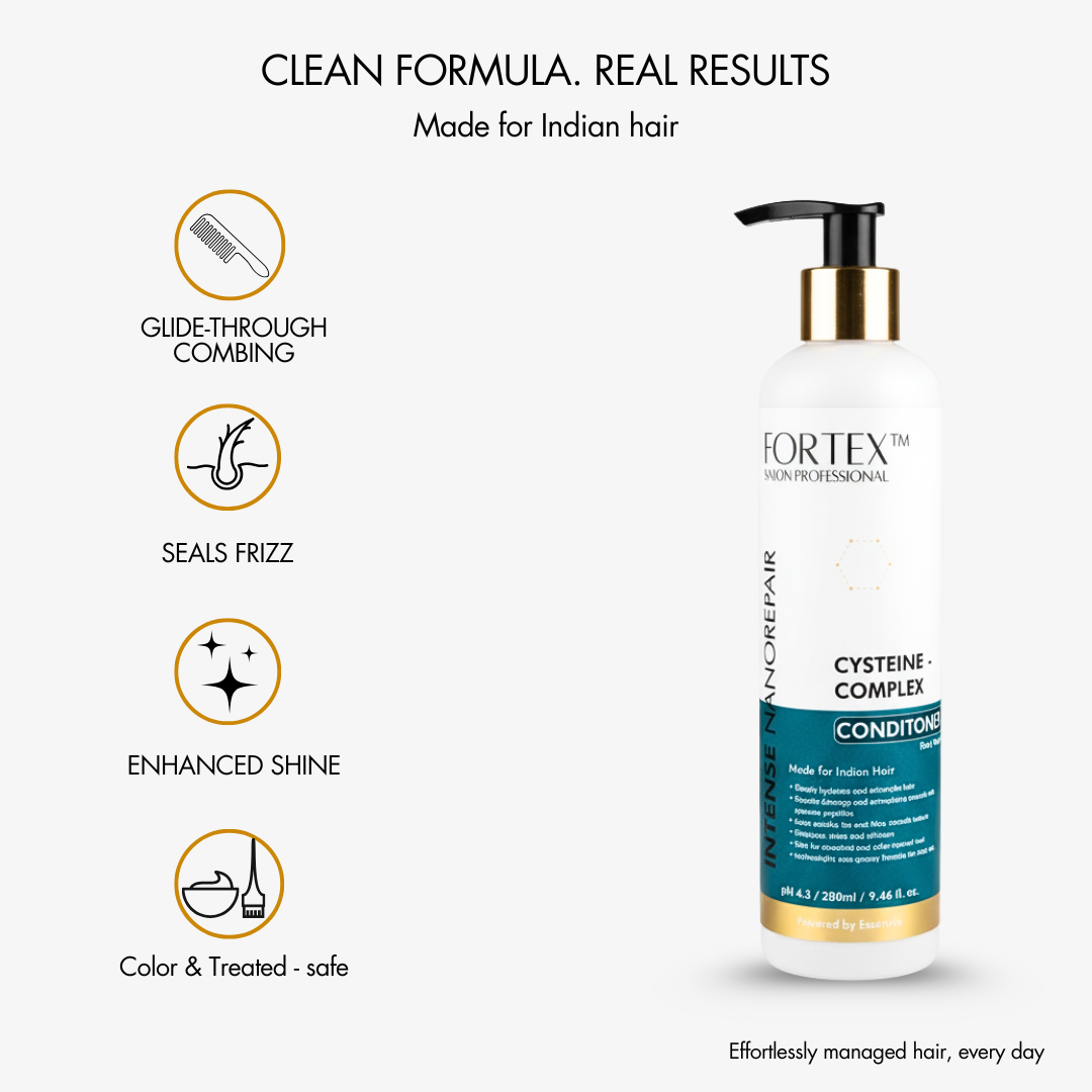 FORTEX Professional Cysteine Complex Conditioner, For Indian Hair, Colour-Safe with Nano-Repair 280ml