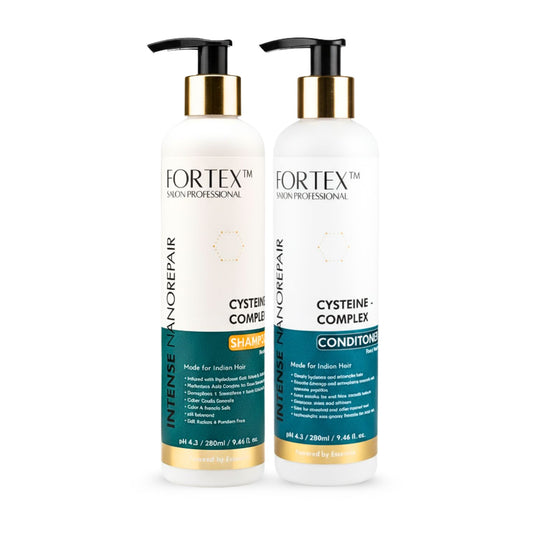 FORTEX Salon Professional Cysteine Complex Shampoo and Conditioner Set for Indian Hair, SLS/SLES Free, Color Safe, with Hydrolyzed Wheat, Silk and Oat Protein, 280ml Each