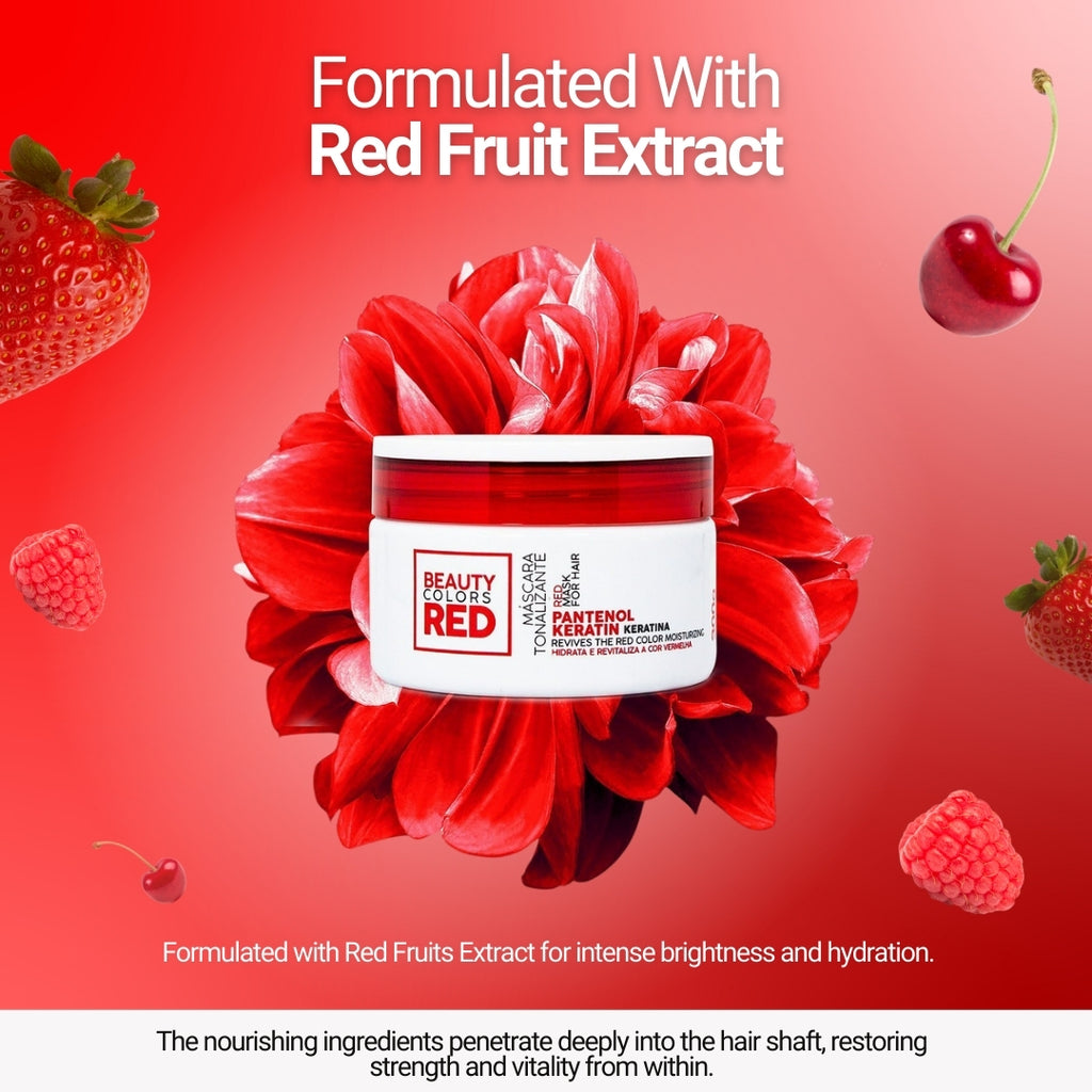 Red Hair Color Mask | 300g | With Keratin, Vitamin E, B5, Red Fruit Extract |Enhance Hair Color + Hydration |Safe For Chemically Treated Hair & Pregnant Women |UV Protection |Paraben Free, Pure Vegan