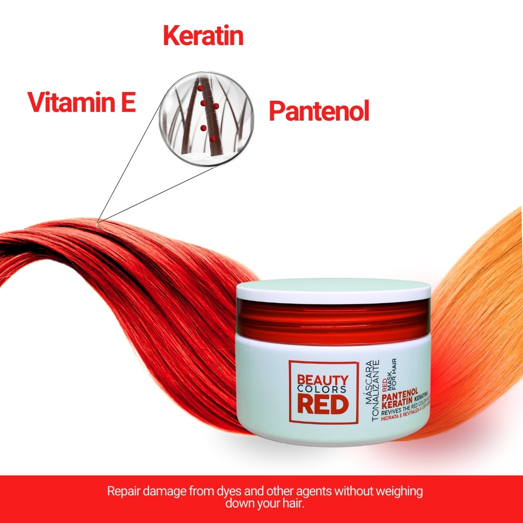 Red Hair Color Mask | 300g | With Keratin, Vitamin E, B5, Red Fruit Extract |Enhance Hair Color + Hydration |Safe For Chemically Treated Hair & Pregnant Women |UV Protection |Paraben Free, Pure Vegan