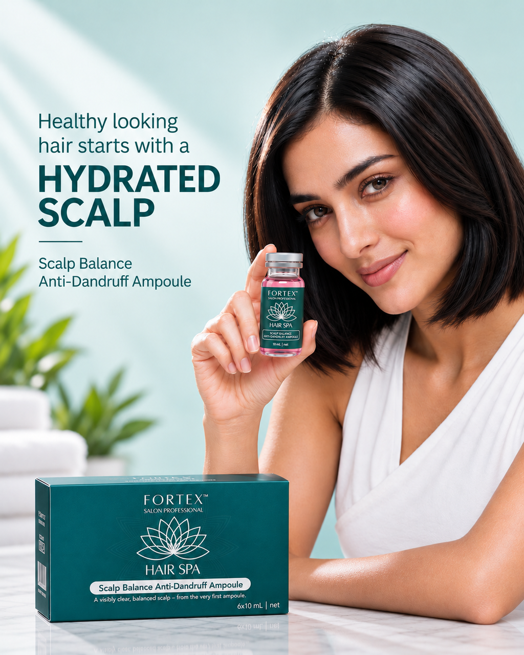 FORTEX Scalp Balance Ampoule for Hairfall & Dandruff 60ml - Zinc Pyrithione & Keratin, Silicone & Alcohol Free, Pack of 6 Ampoules, Salon Grade, Single-Use Ampoule